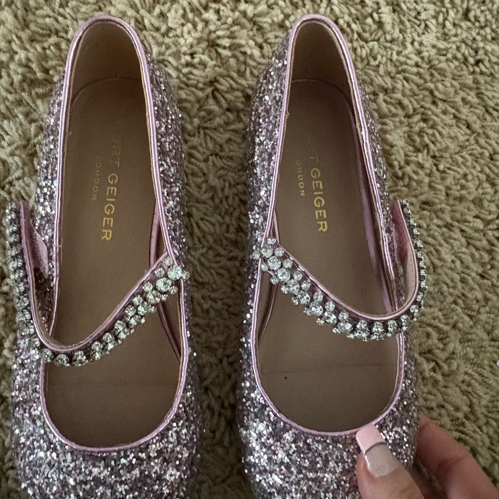 Kurt Geiger Purple Glitter Flats with Rhinestones - Picture 2 of 6